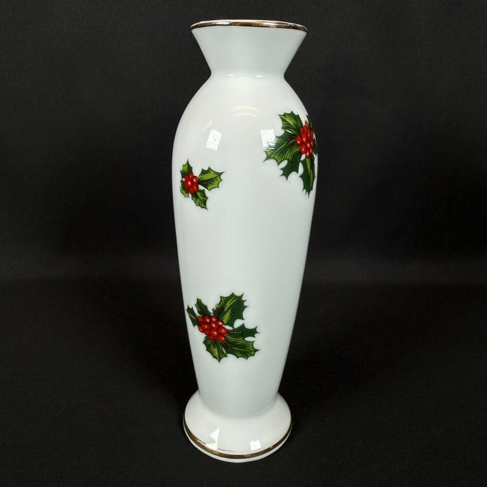 Lefton China Holly 6" tall bud white porcelain vase #7942